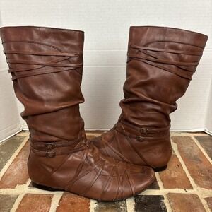 Womens BRONX slouch boots,straps size 11M ,brown leather,zipper,padded lining,
